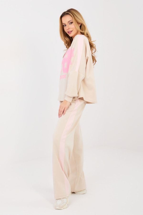 Beige Set in Pants, Trousers, Shorts with Spandex, Polyester and Viscose