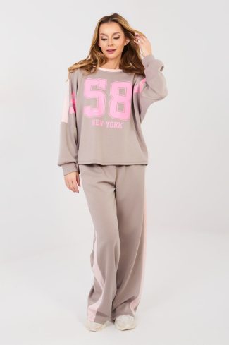 Beige Set in Pants, Trousers, Shorts with Spandex, Polyester and Viscose