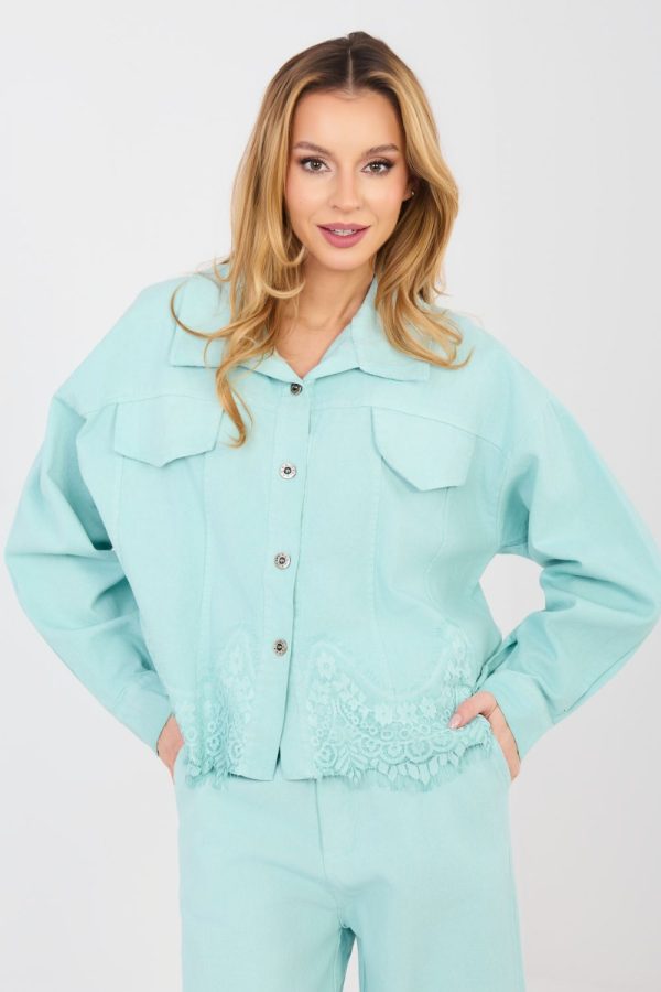 Green Denim Jacket in Women`s Coats, Jackets with Cotton