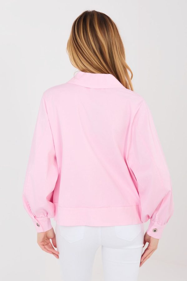 Pink Long Sleeve Shirt in Shirts For Women with Cotton and Spandex