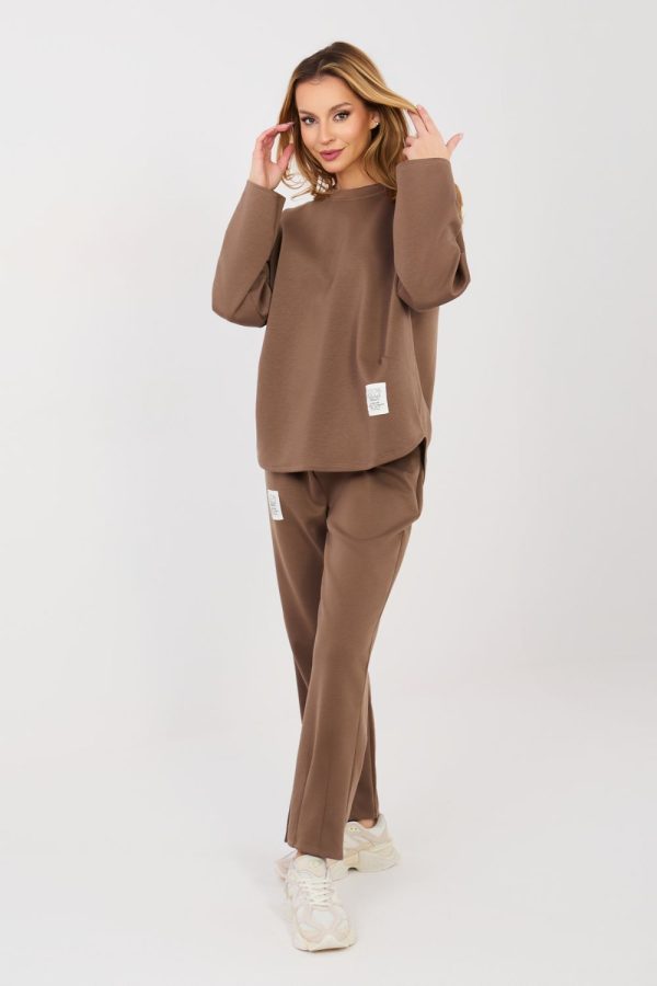Brown Set in Pants, Trousers, Shorts with Spandex, Polyester and Viscose