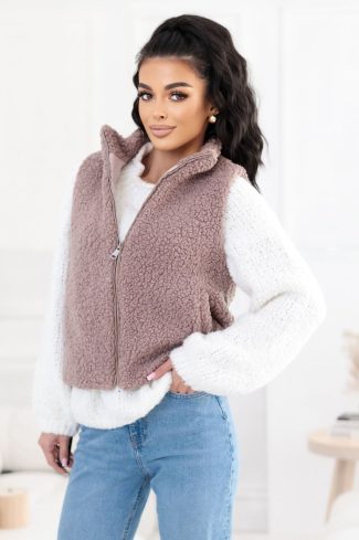 Beige Gilet in Women`s Coats, Jackets with Polyester
