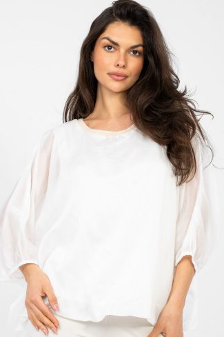 White Blouse in Women`s Blouses, Tunics with Polyester and Tencel