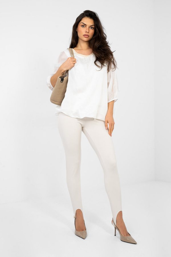 White Blouse in Women`s Blouses, Tunics with Polyester and Tencel
