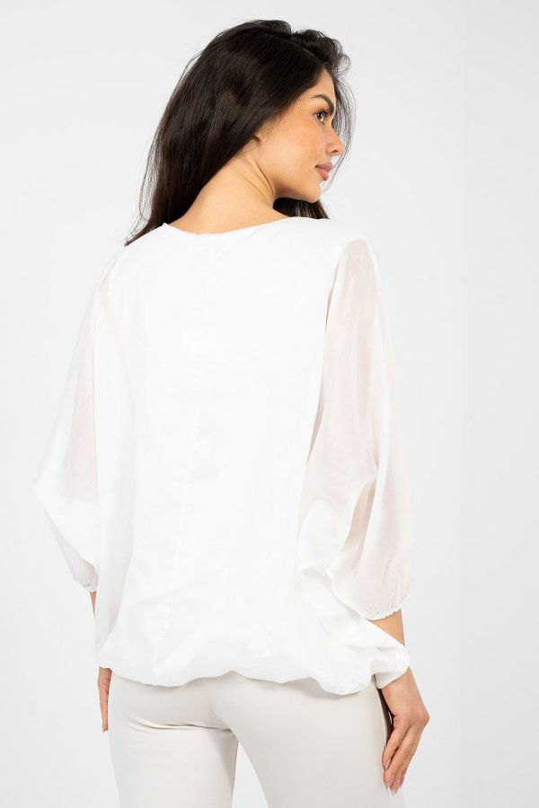 White Blouse in Women`s Blouses, Tunics with Polyester and Tencel