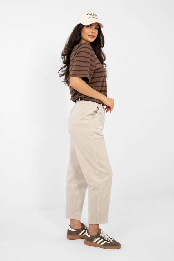 Beige Corduroy Trousers in Pants, Trousers, Shorts with Cotton and Spandex