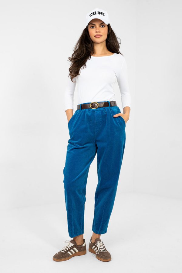 Blue Corduroy Trousers in Pants, Trousers, Shorts with Cotton and Spandex