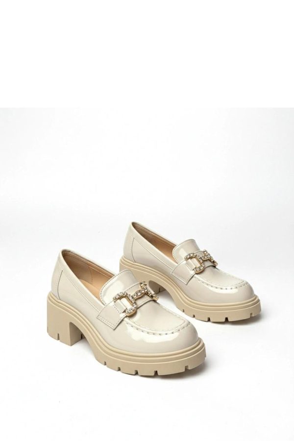 Beige Mocassin..Fabric, Footbed and Heel Height