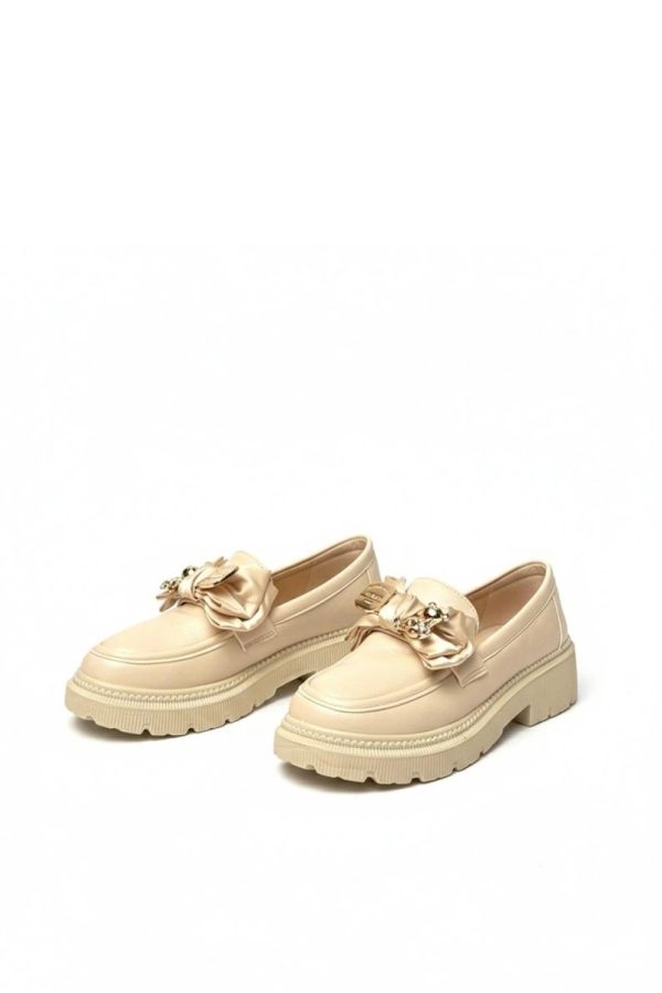 Beige Mocassin..Fabric, Footbed and Heel Height