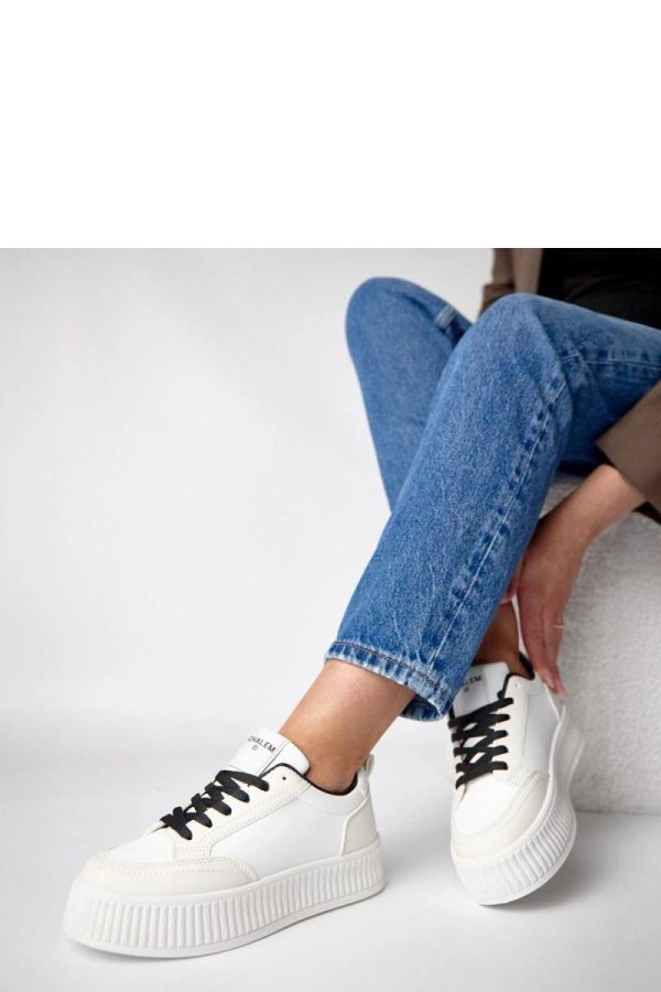 White Sport Shoes in Women`s Athletic Shoes, Trainers, Sneakers with Fabric, Footbed and Platform Height