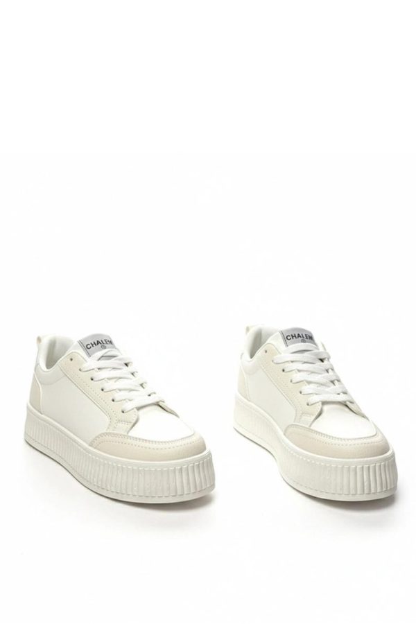 White Sport Shoes in Women`s Athletic Shoes, Trainers, Sneakers with Fabric, Footbed and Platform Height