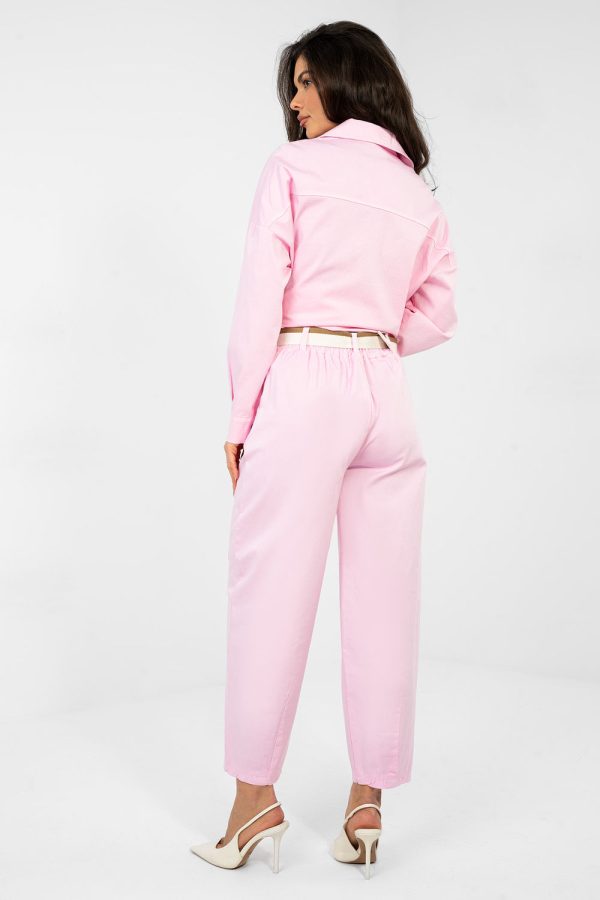 Pink Women Trousers in Pants, Trousers, Shorts with Cotton and Spandex