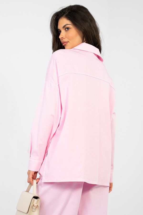 Pink Long Sleeve Shirt in Shirts For Women with Cotton and Spandex