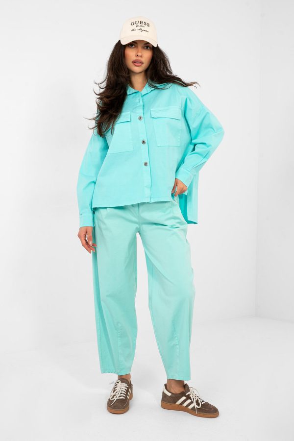 Blue Long Sleeve Shirt in Shirts For Women with Cotton and Spandex