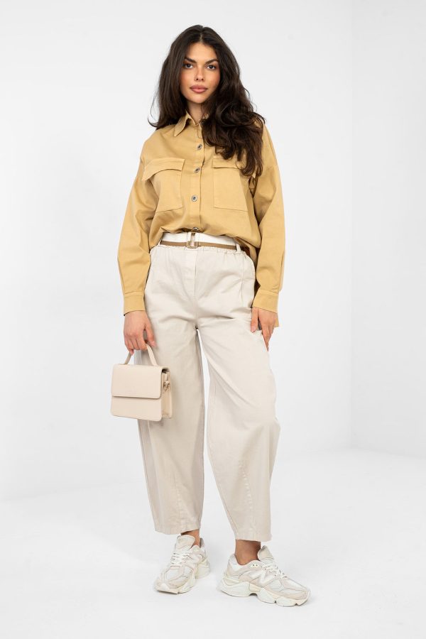 Brown Long Sleeve Shirt in Shirts For Women with Cotton and Spandex