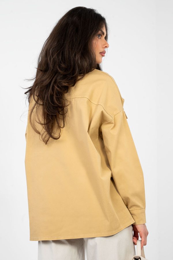 Brown Long Sleeve Shirt in Shirts For Women with Cotton and Spandex