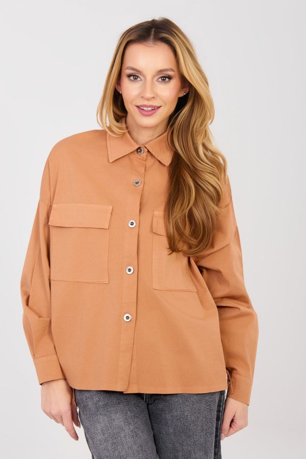 Orange Long Sleeve Shirt in Shirts For Women with Cotton and Spandex
