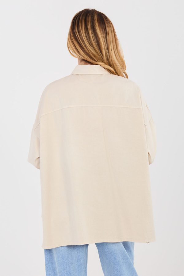 Beige Long Sleeve Shirt in Shirts For Women with Cotton and Spandex