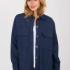 Navy Blue Long Sleeve Shirt in Shirts For Women with Cotton, Spandex and Polyester
