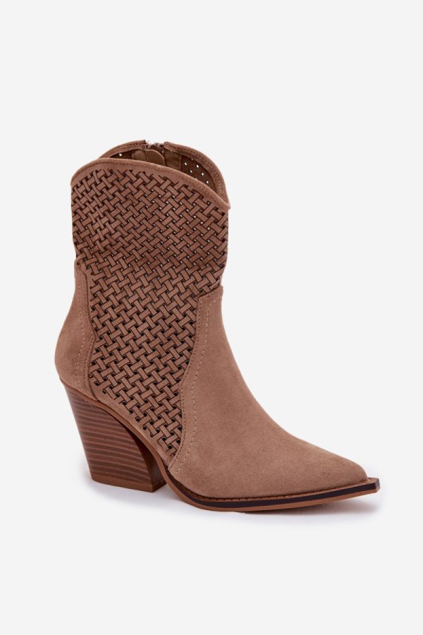 Beige Heel Boots in Women`s Ankle Boots & Booties with Fabric, Footbed, Upper Height and Heel Height