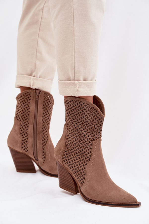 Beige Heel Boots in Women`s Ankle Boots & Booties with Fabric, Footbed, Upper Height and Heel Height