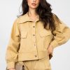 Brown Long Sleeve Shirt in Shirts For Women with Cotton and Spandex