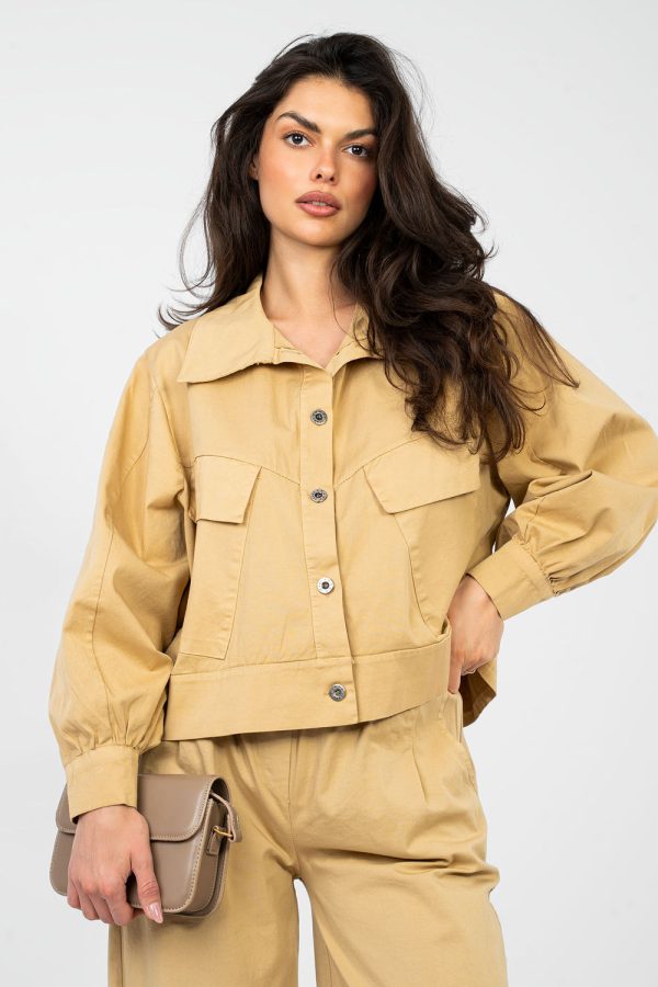 Brown Long Sleeve Shirt in Shirts For Women with Cotton and Spandex