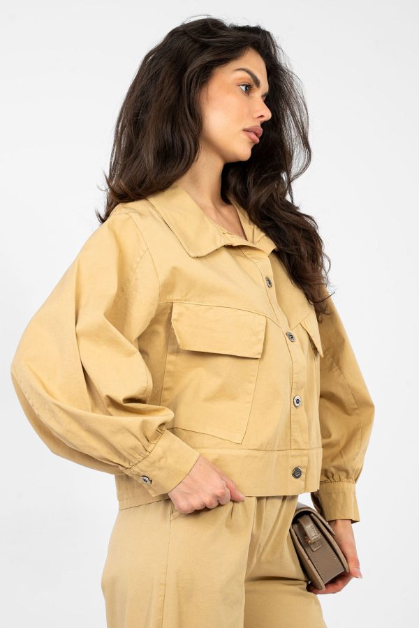 Brown Long Sleeve Shirt in Shirts For Women with Cotton and Spandex