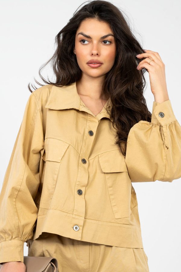 Brown Long Sleeve Shirt in Shirts For Women with Cotton and Spandex