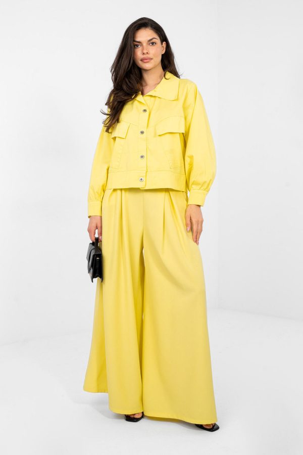 Yellow Long Sleeve Shirt in Shirts For Women with Cotton and Spandex