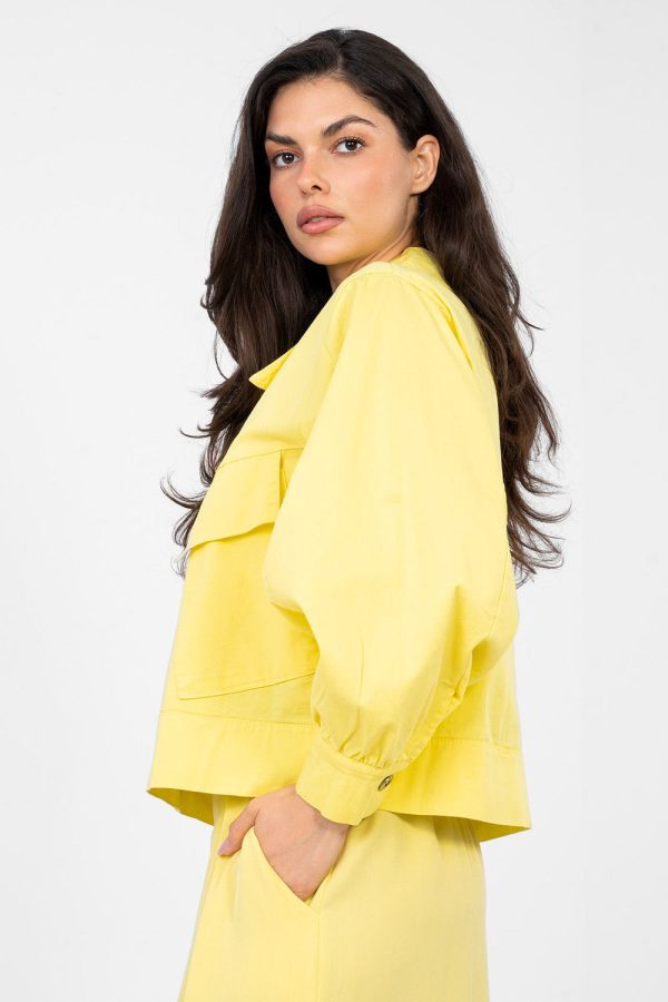 Yellow Long Sleeve Shirt in Shirts For Women with Cotton and Spandex