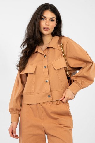 Orange Long Sleeve Shirt in Shirts For Women with Cotton and Spandex