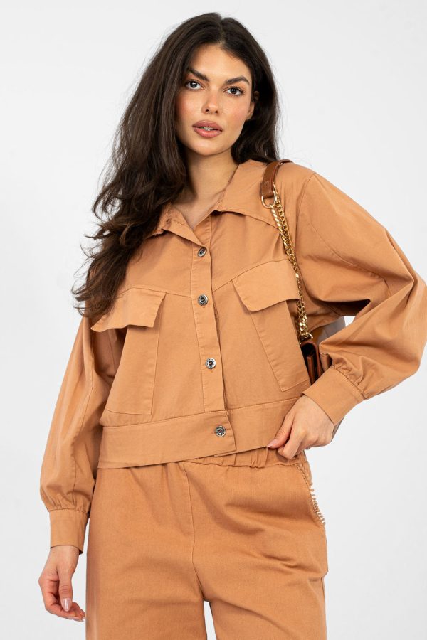 Orange Long Sleeve Shirt in Shirts For Women with Cotton and Spandex