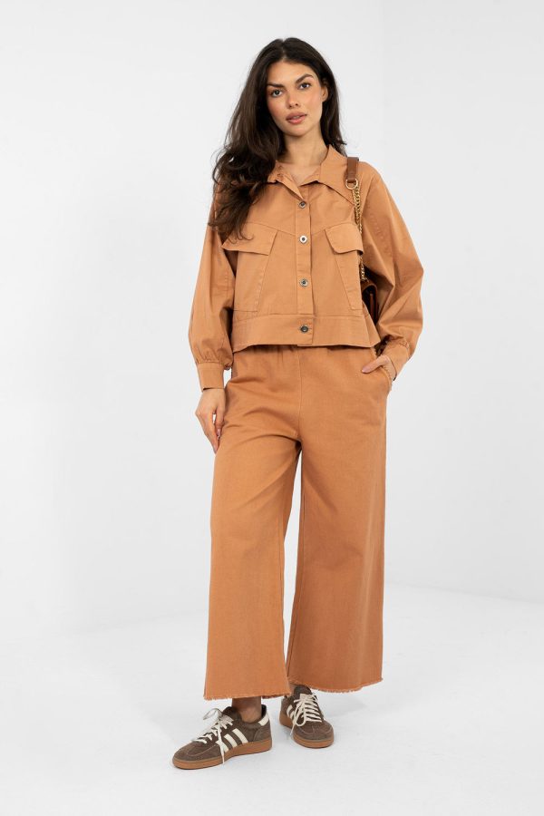 Orange Long Sleeve Shirt in Shirts For Women with Cotton and Spandex