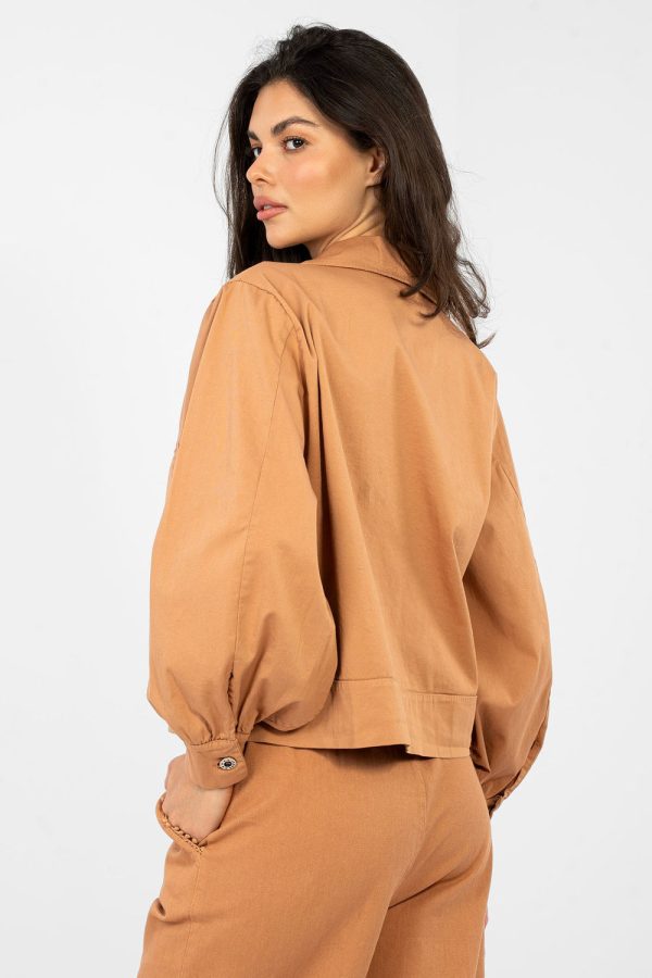 Orange Long Sleeve Shirt in Shirts For Women with Cotton and Spandex