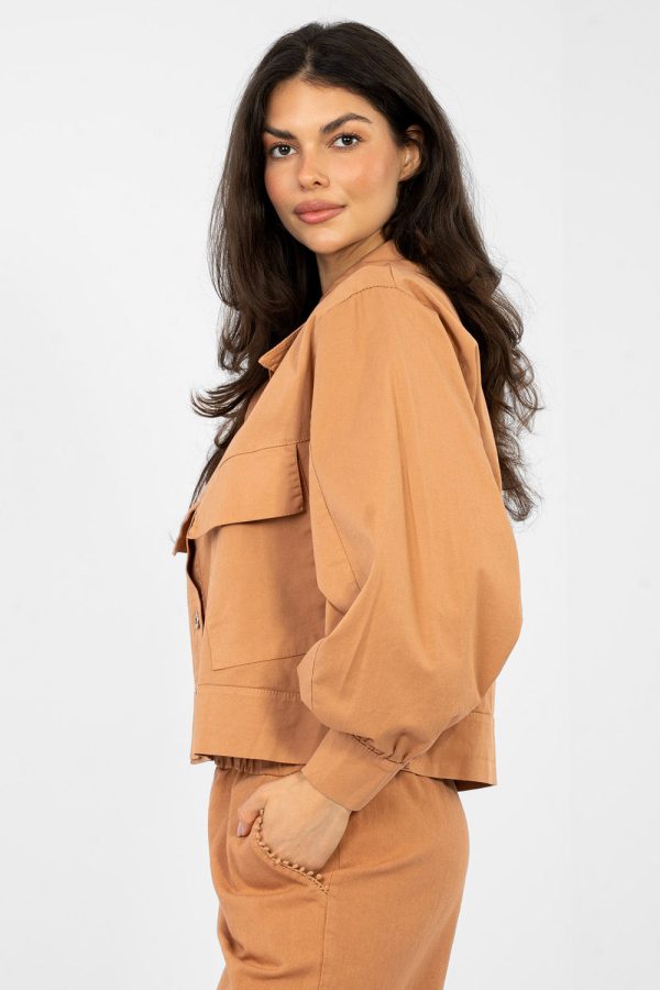 Orange Long Sleeve Shirt in Shirts For Women with Cotton and Spandex