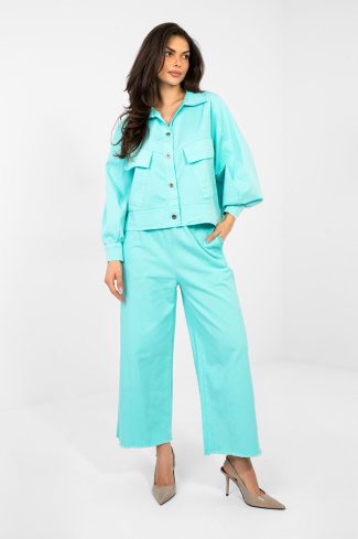 Blue Long Sleeve Shirt in Shirts For Women with Cotton and Spandex