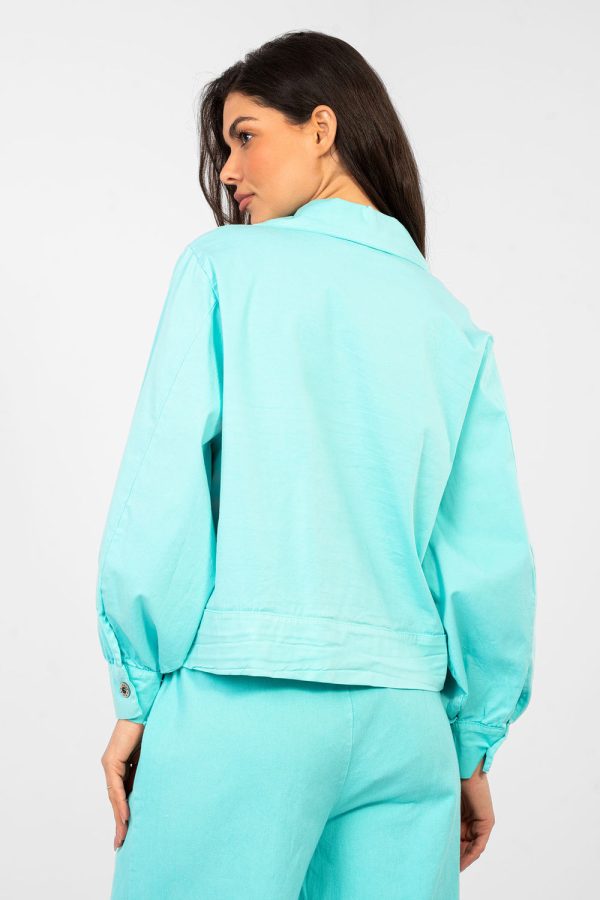 Blue Long Sleeve Shirt in Shirts For Women with Cotton and Spandex