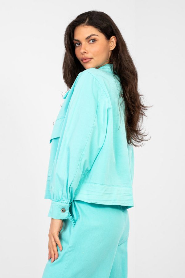 Blue Long Sleeve Shirt in Shirts For Women with Cotton and Spandex