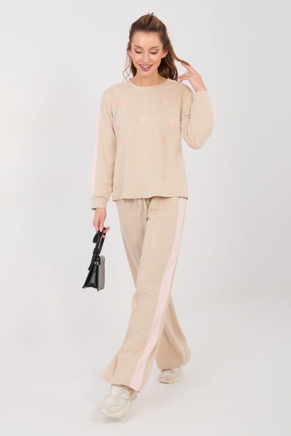 Beige Set in Pants, Trousers, Shorts with Spandex, Polyester and Viscose
