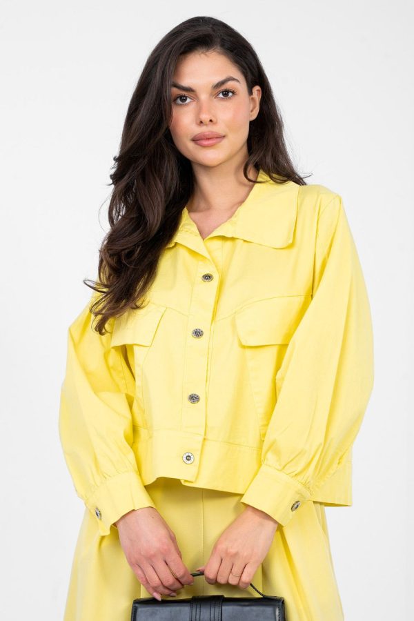 Yellow Long Sleeve Shirt in Shirts For Women with Cotton and Spandex