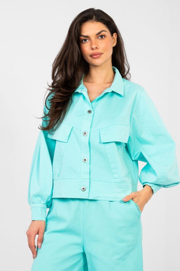 Blue Long Sleeve Shirt in Shirts For Women with Cotton and Spandex