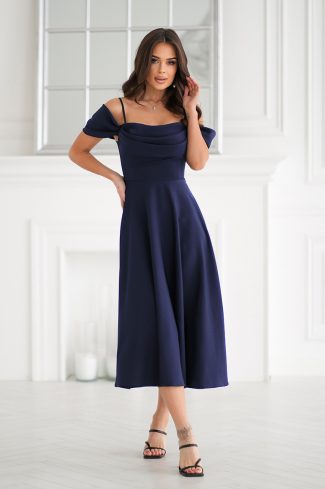 Navy Blue Evening Dress in Evening Dresses with Spandex and Polyester