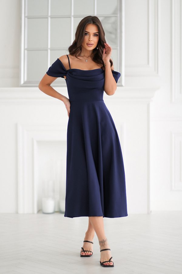 Navy Blue Evening Dress in Evening Dresses with Spandex and Polyester
