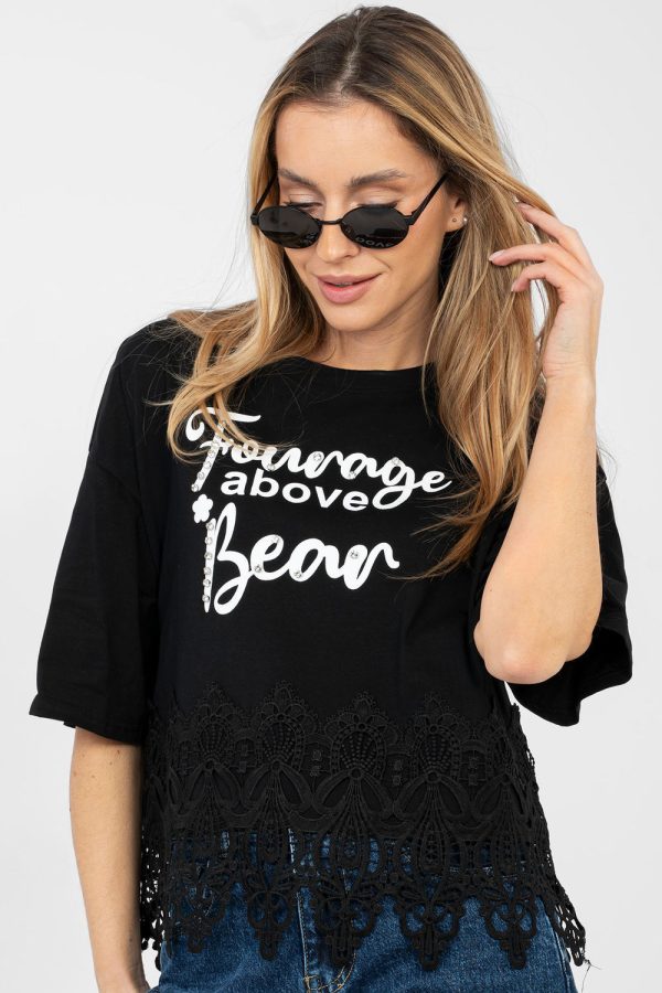 Black Blouse in Women`s Blouses, Tunics with Cotton and Spandex