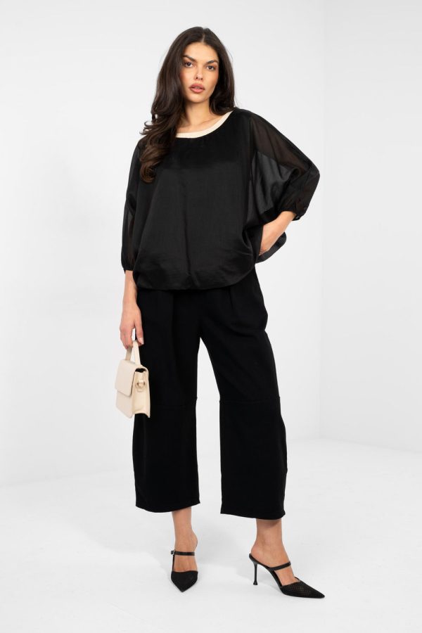 Black Blouse in Women`s Blouses, Tunics with Polyester and Tencel