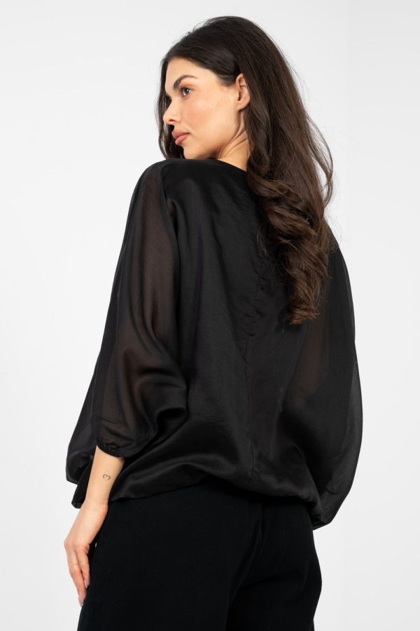 Black Blouse in Women`s Blouses, Tunics with Polyester and Tencel
