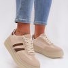 Beige Platform Sneakers in Women`s Athletic Shoes, Trainers, Sneakers with Fabric, Footbed, Upper Height and Platform Height