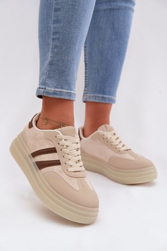 1114046.jpg Beige Platform Sneakers in Women`s Athletic Shoes, Trainers, Sneakers with Fabric, Footbed, Upper Height and Platform Height