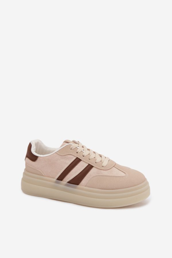Beige Platform Sneakers in Women`s Athletic Shoes, Trainers, Sneakers with Fabric, Footbed, Upper Height and Platform Height